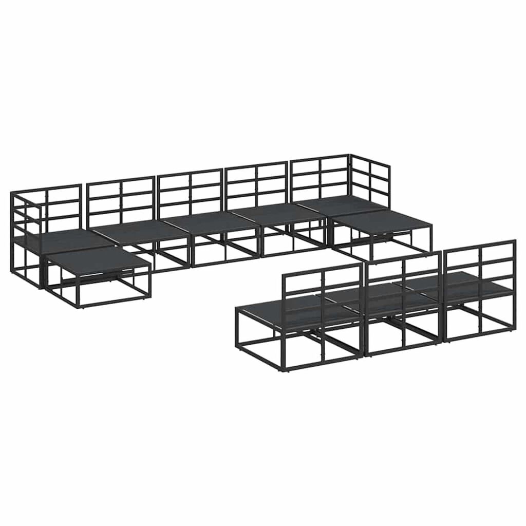 vidaXL Σετ Καναπέ Κήπου με μαξιλάρι 10 pcs Μαύρο Αλουμίνιο