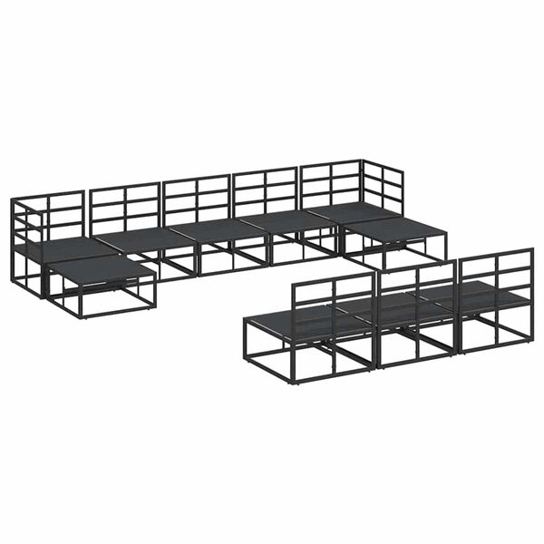 vidaXL Σετ Καναπέ Κήπου με μαξιλάρι 10 pcs Μαύρο Αλουμίνιο