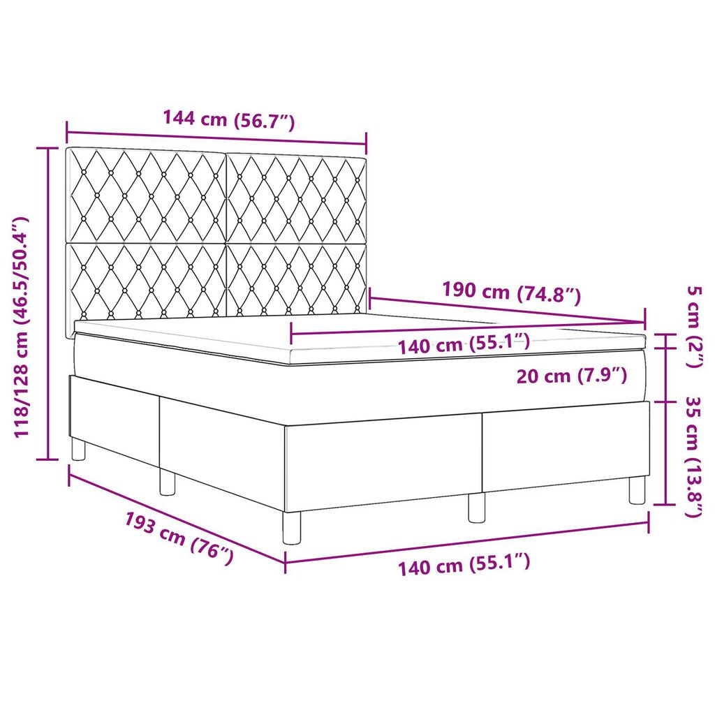 vidaXL Κρεβάτι με Στρώμα Μαύρο 140x190 εκ. Βελούδο