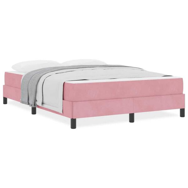 vidaXL Κρεβάτι box spring με στρώμα Ροζ 140 x 200 cm Βελούδο