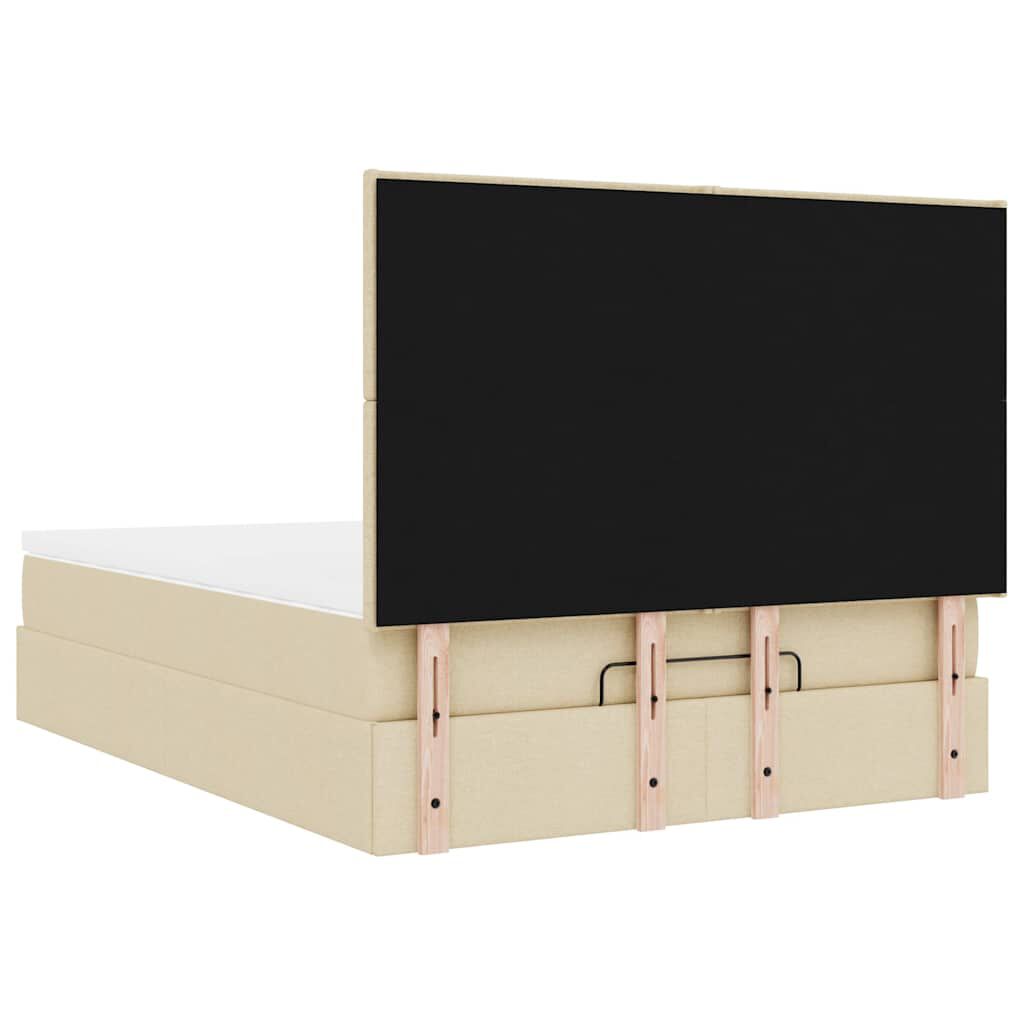 vidaXL Οθωμανικό κρεβάτι με στρώμα & LEDs Cream 140x200 cm Ύφασμα