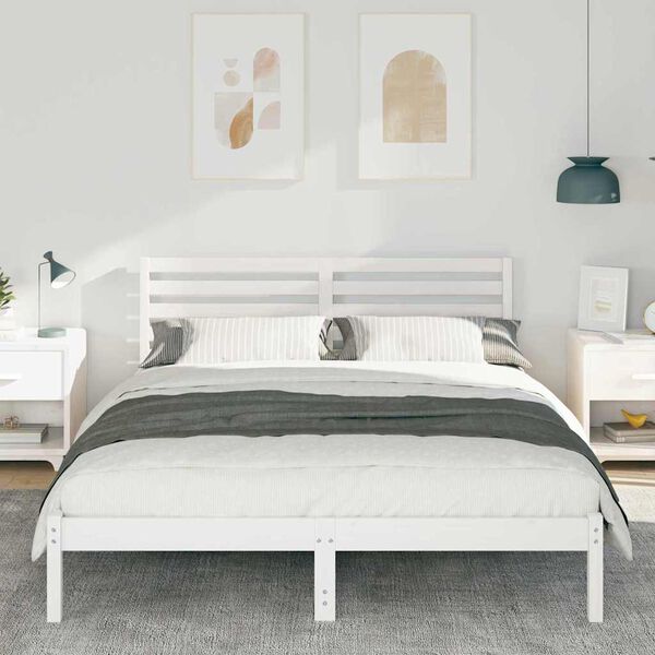 vidaXL Σκελετός Κρεβατιού Λευκό 140 x 200 cm Μασίφ ξύλο πεύκου
