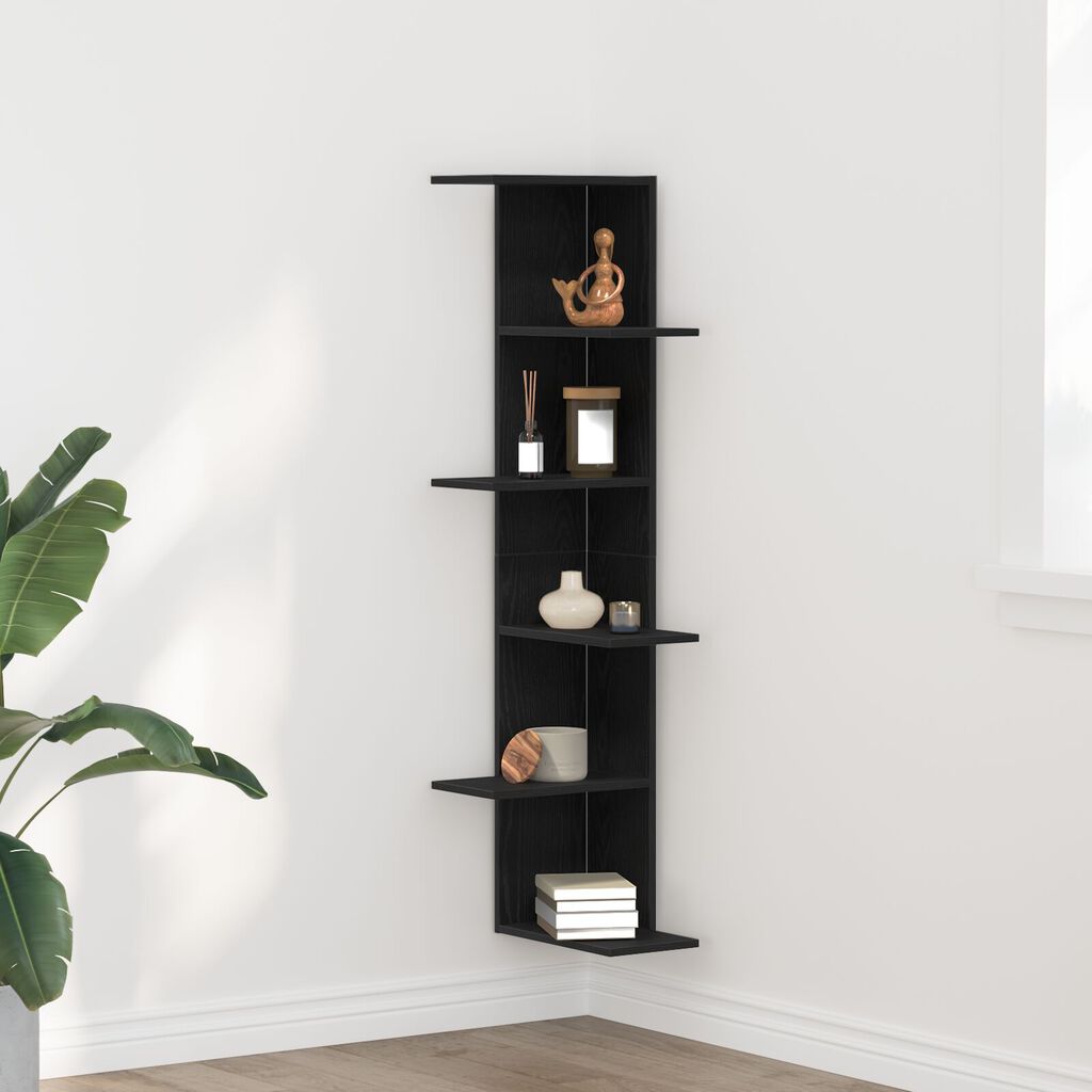 vidaXL Γωνιακό Ράφι Μαύρο Δρυς 36,5x36,5x140 εκ. Επεξεργασμένο Ξύλο