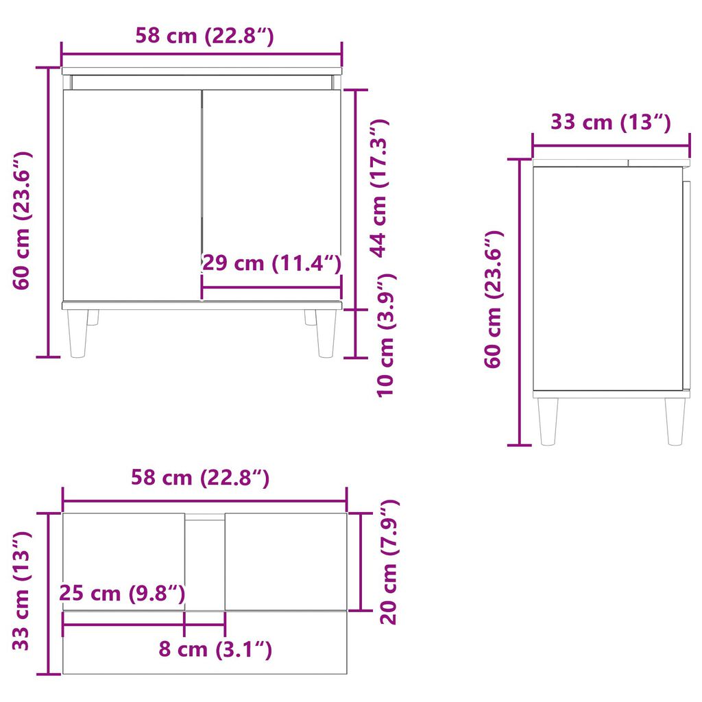 vidaXL Ντουλάπι νιπτήρα Μαύρη δρυς 58 x 33 x 60 εκ. Επεξεργασμένο ξύλο