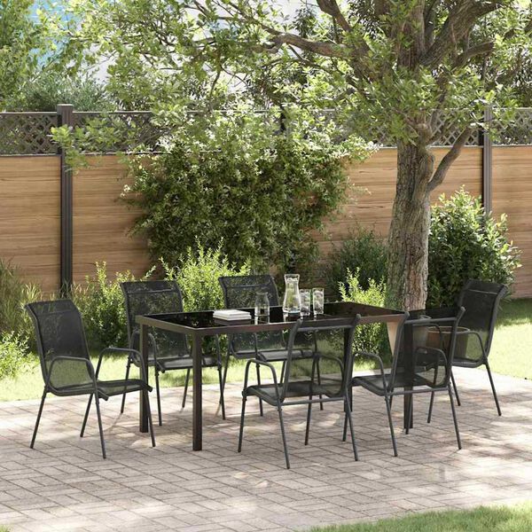 vidaXL Σέτ φαγητού για κήπο 7 pcs Μαύρο Textilene και ατσάλι