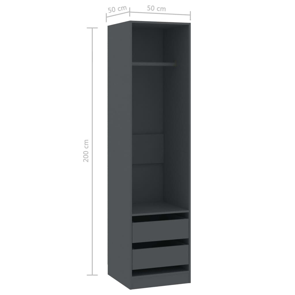 vidaXL Ντουλάπα με Συρτάρια Γκρι 50 x 50 x 200 εκ. από Μοριοσανίδα