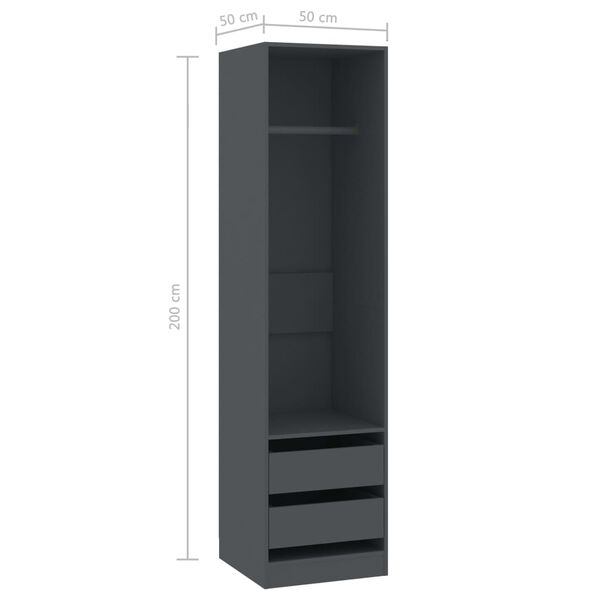 vidaXL Ντουλάπα με Συρτάρια Γκρι 50 x 50 x 200 εκ. από Μοριοσανίδα