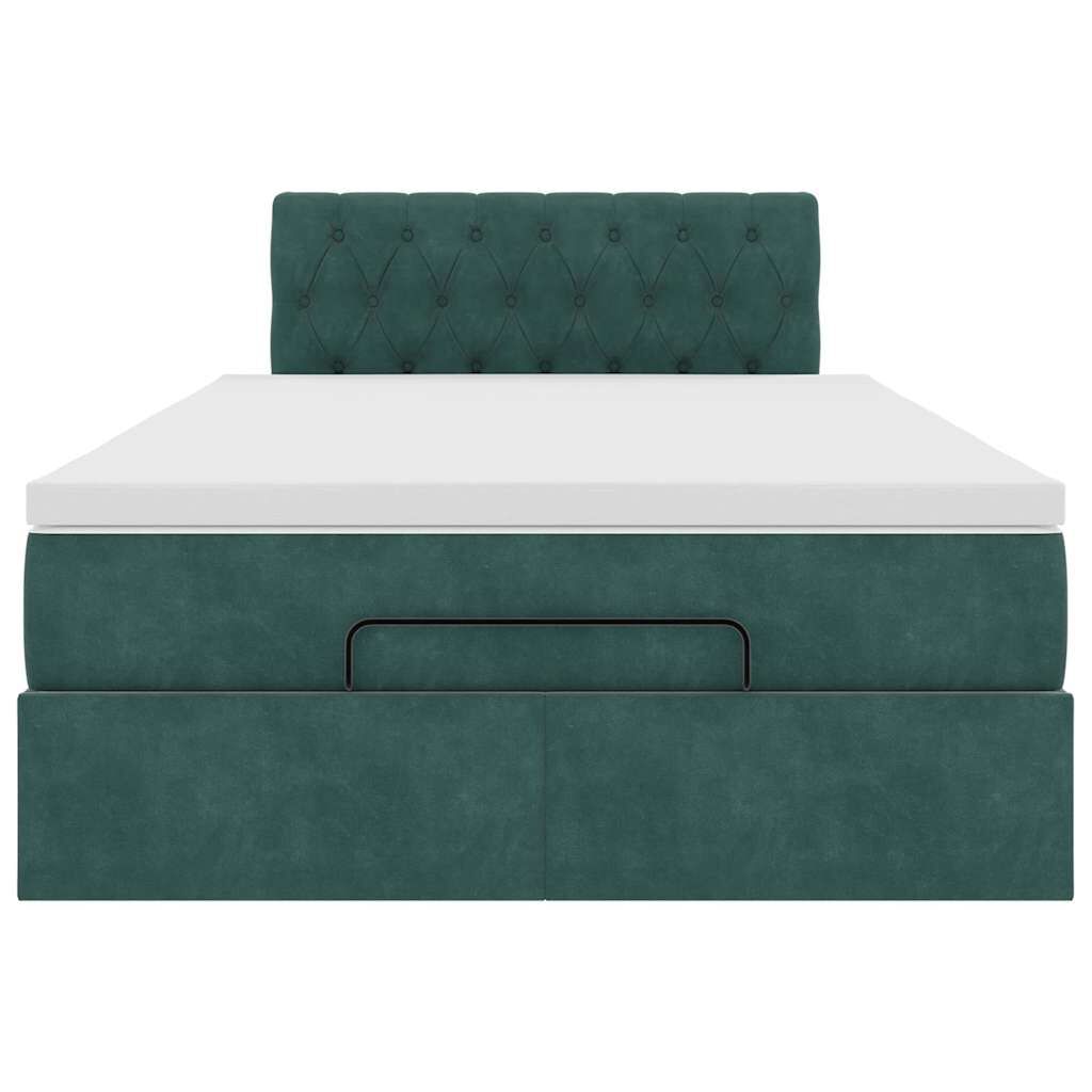 vidaXL Οθωμανικό κρεβάτι με στρώμα & LEDs Dark Green 120x200cm Velvet