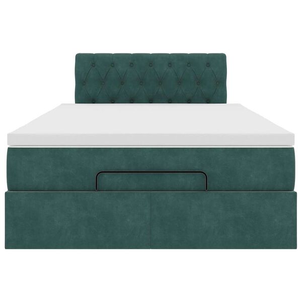 vidaXL Οθωμανικό κρεβάτι με στρώμα & LEDs Dark Green 120x200cm Velvet