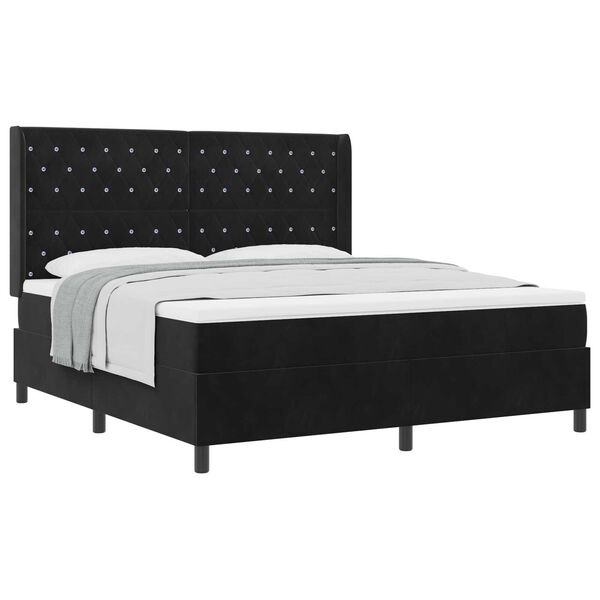 vidaXL Κρεβάτι Box Spring με Στρώμα Μαύρο 180x200 cm Βελούδο