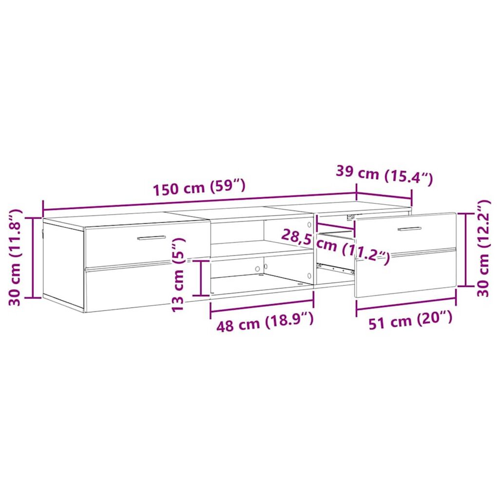 vidaXL Ντουλάπι TV artisan δρυς 150 x 39 x 30 εκ Επεξεργασμένο ξύλο