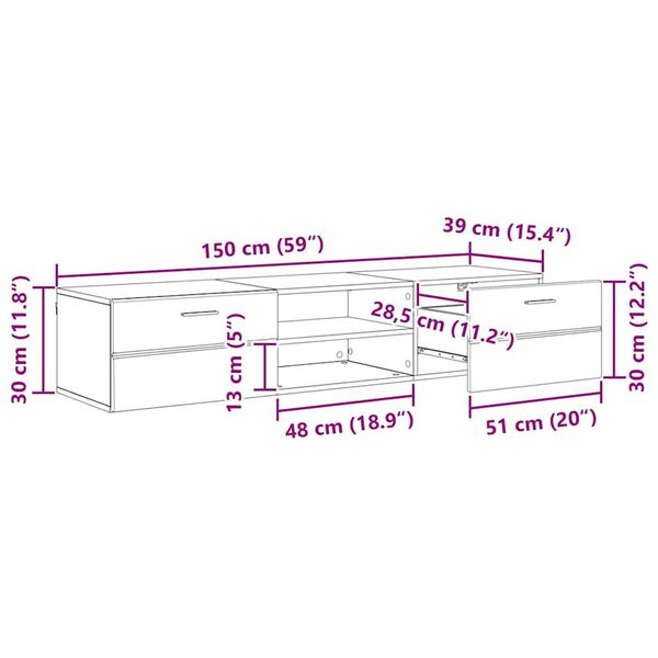 vidaXL Ντουλάπι TV artisan δρυς 150 x 39 x 30 εκ Επεξεργασμένο ξύλο