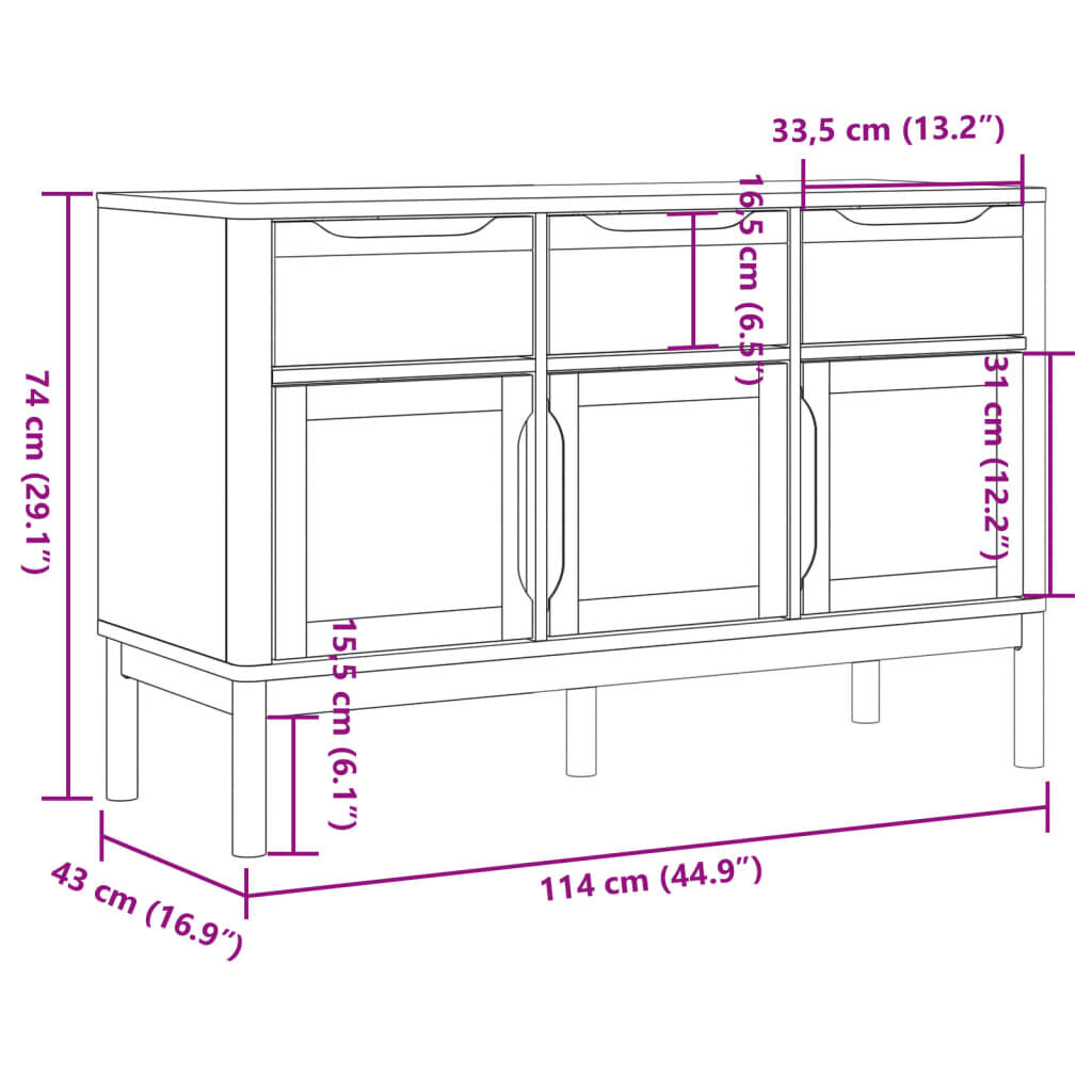 vidaXL Ντουλάπι FLORO Γκρι 114 x 43 x 74 εκ. από Μασίφ Ξύλο Πεύκου