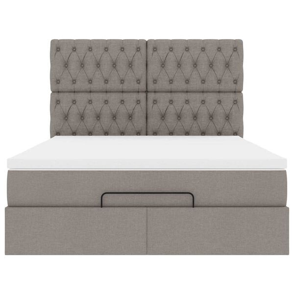 vidaXL Οθωμανικό κρεβάτι με στρώμα & LEDs Taupe 140x200 cm Ύφασμα