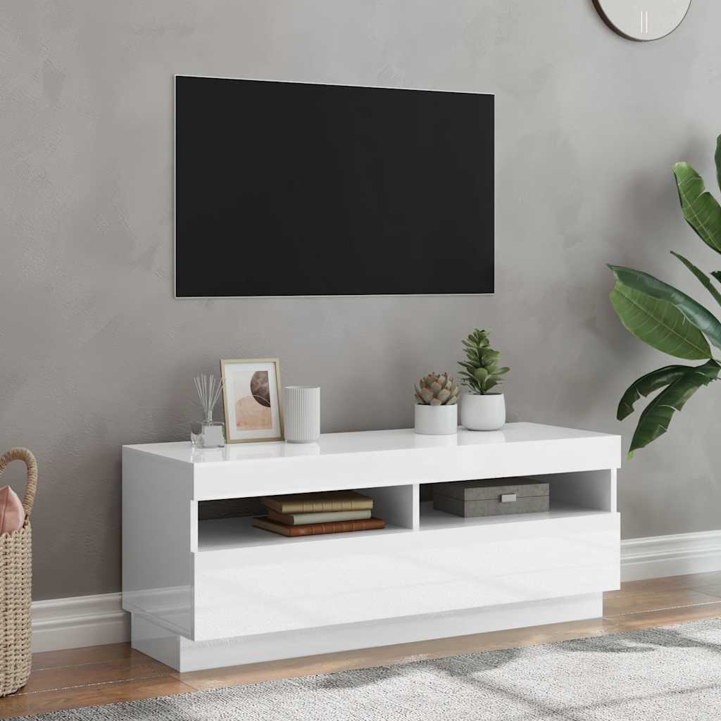 vidaXL Έπιπλο Τηλεόρασης με LED Γυαλιστερό Άσπρο 100 x 35 x 40 εκ.