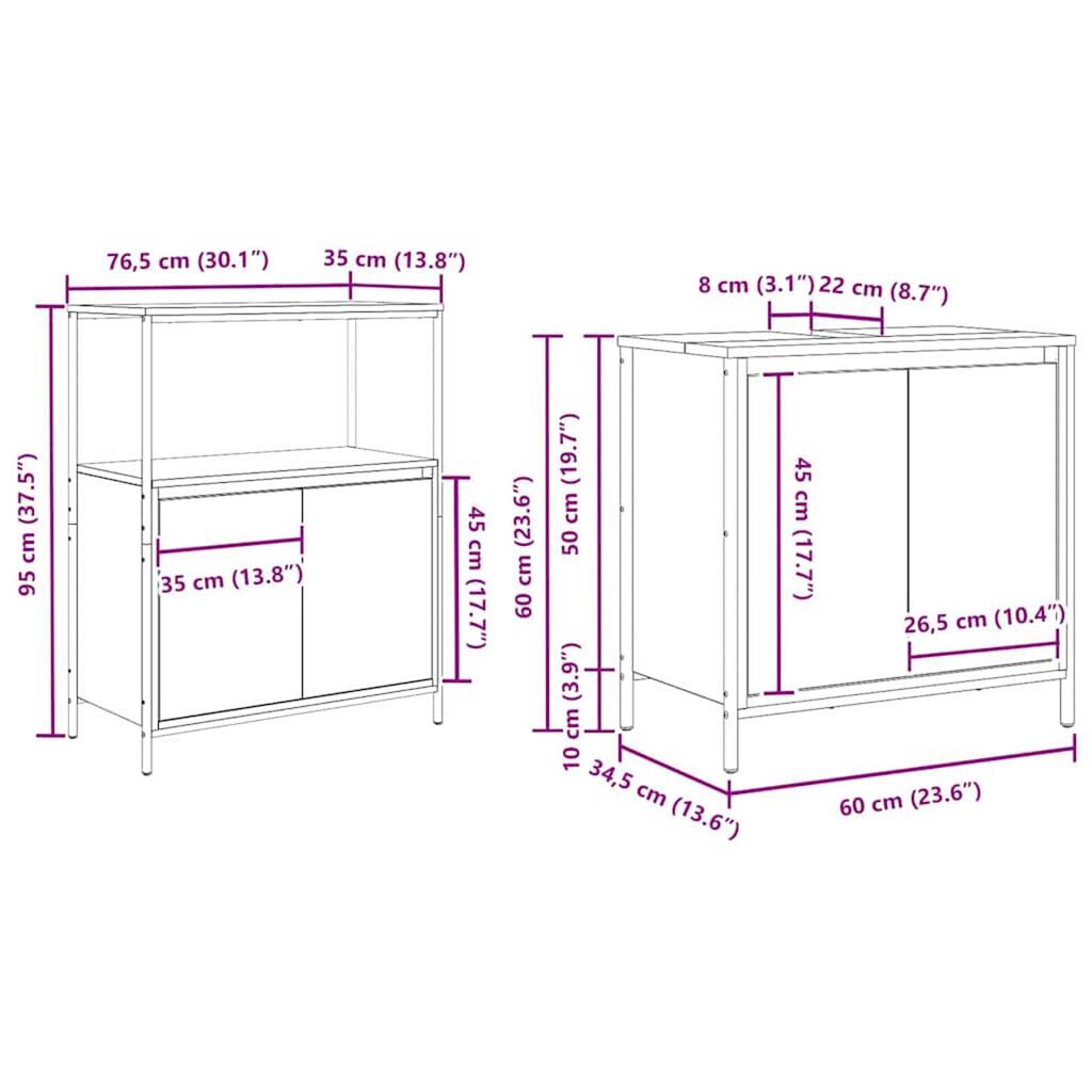vidaXL Σετ Επίπλων Μπάνιου με ράφι 5 pcs Γκρι σονόμα και Μαύρο