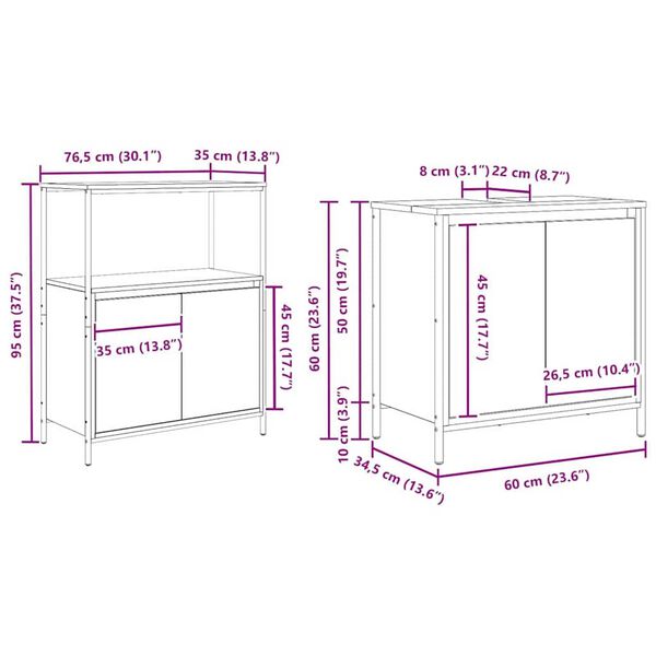 vidaXL Σετ Επίπλων Μπάνιου με ράφι 5 pcs Γκρι σονόμα και Μαύρο