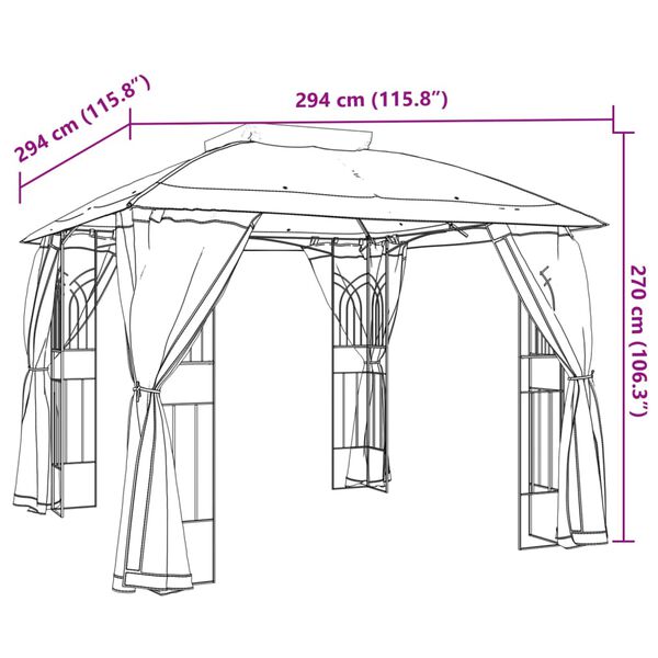 vidaXL Κιόσκι με Διπλούς Τοίχους/Δίχτυ Taupe 2,94x2,94 μ. από Ατσάλι