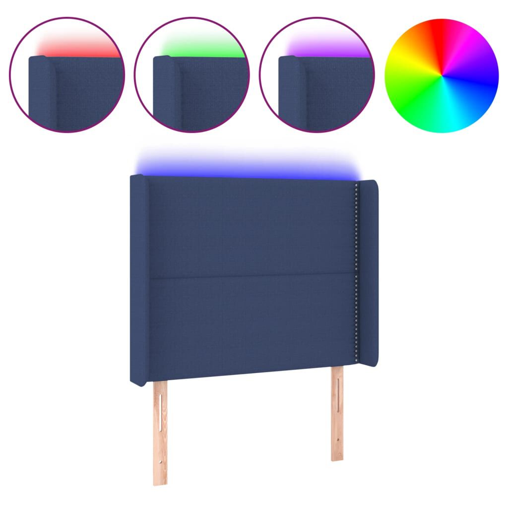 vidaXL Κεφαλάρι Κρεβατιού LED Μπλε 83x16x118/128εκ. Υφασμάτινο