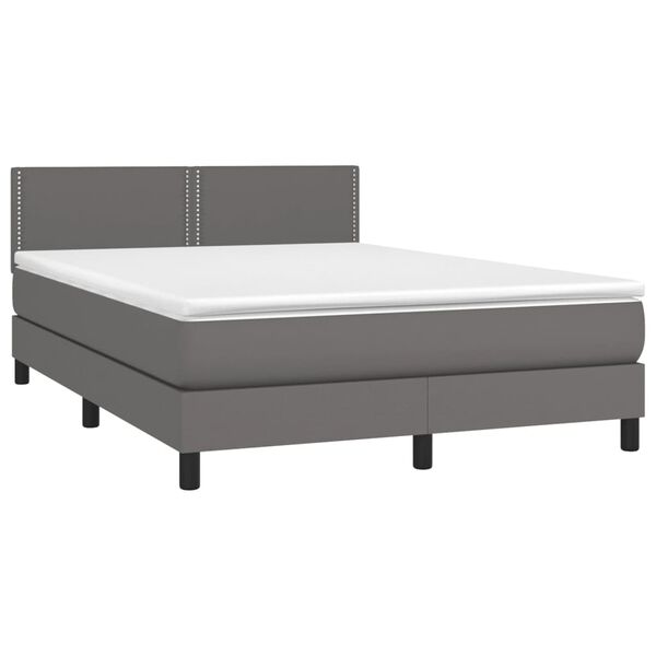 vidaXL Κρεβάτι Boxspring με Στρώμα & LED Γκρι 140x200 εκ. Συνθ. Δέρμα