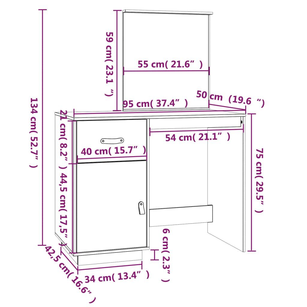 vidaXL Μπουντουάρ 95x50x134 εκ. Μασίφ Ξύλο Πεύκου