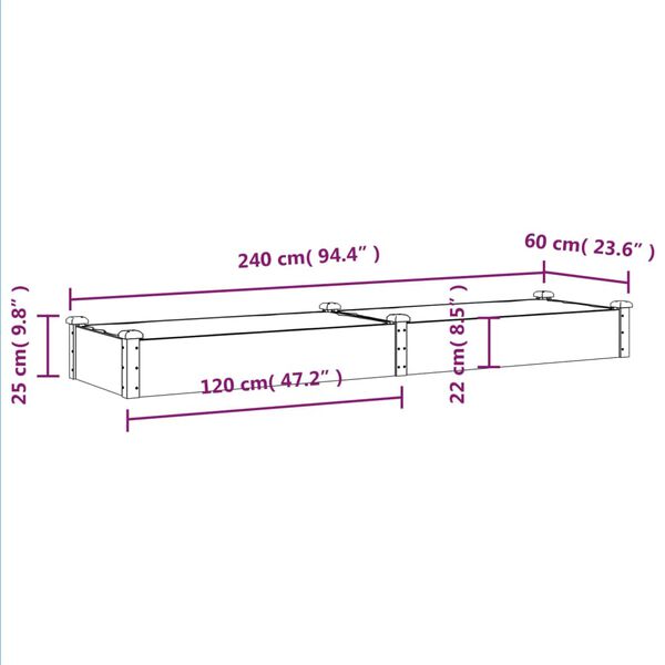 vidaXL Ζαρντινιέρα Υπερυψ. με Επένδυση 240x60x25 εκ. Μασίφ Ξύλο Ελάτης