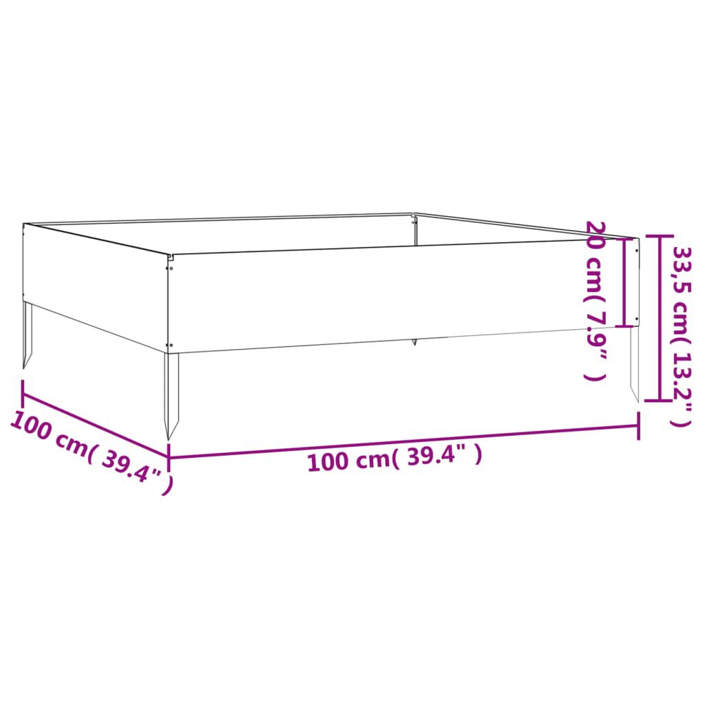 vidaXL Ζαρντινιέρα 100 x 100 x 33,5 εκ. από Ατσάλι Σκληρυθέν στον Αέρα
