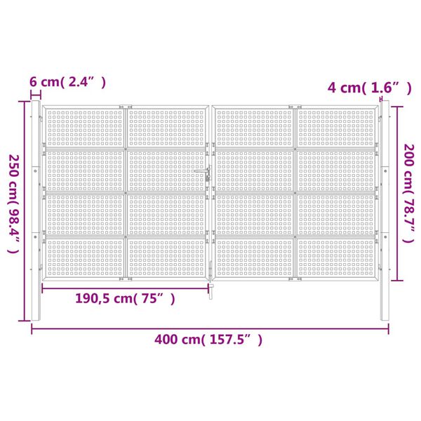 vidaXL Πύλη Κήπου Ανθρακί 400 x 200 εκ. Ατσάλινη