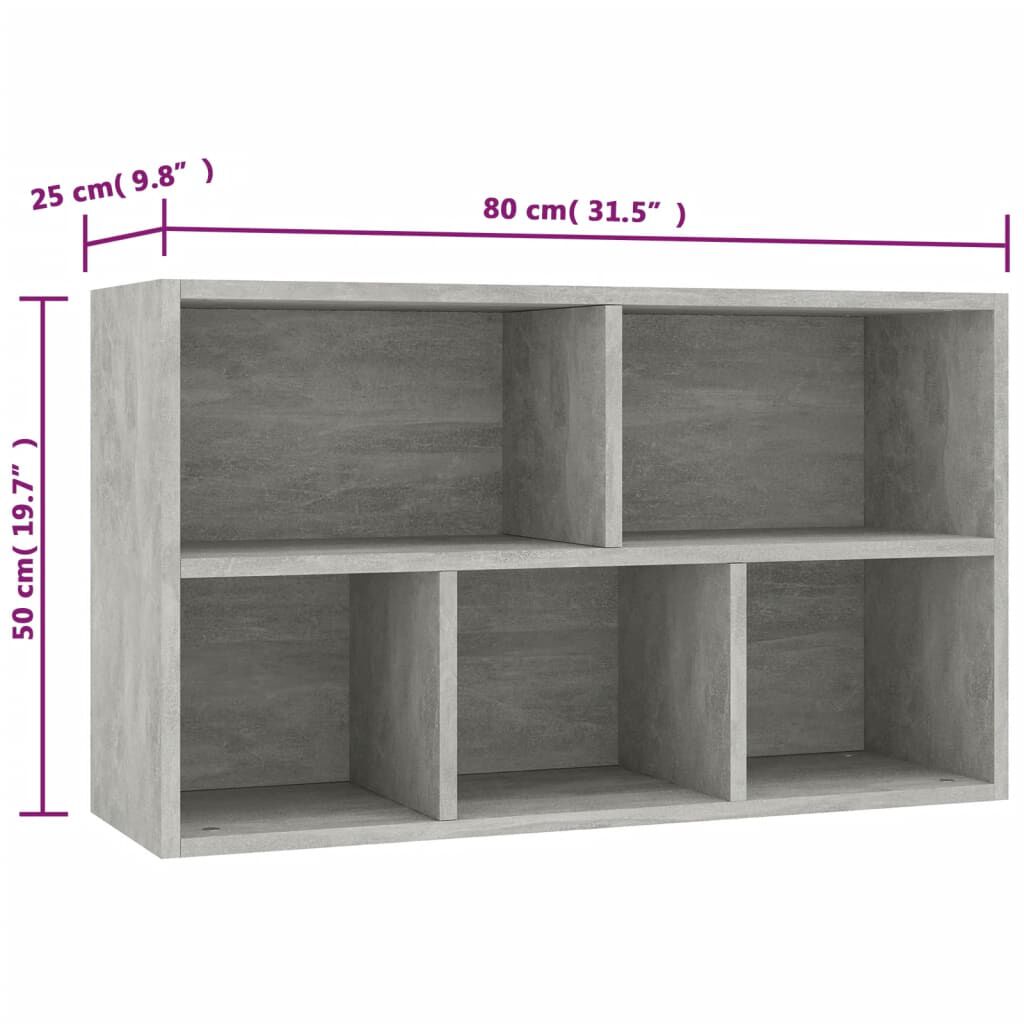 vidaXL Ραφιέρα/Βιβλιοθήκη Γκρι Σκυροδέματος 50x25x80 εκ. Επεξ. Ξύλο
