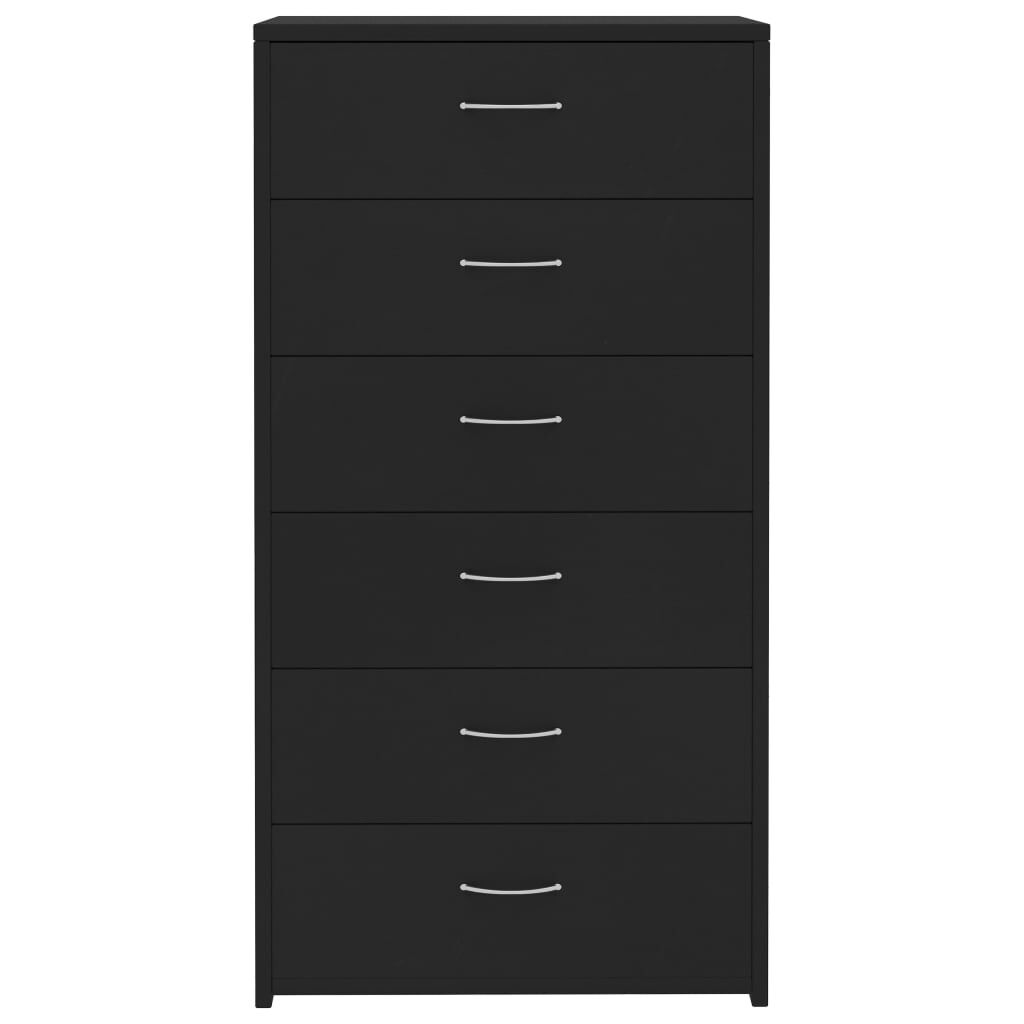 vidaXL Συρταριέρα με 6 Συρτάρια Μαύρη 50 x 34 x 96 εκ. από Επεξ. Ξύλο