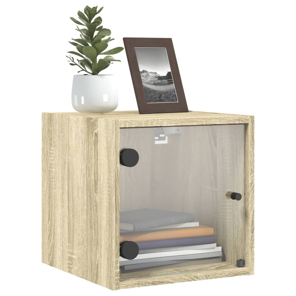 vidaXL Κομοδίνα 2 τεμ. Sonoma Δρυς 35x37x35 εκ. με Γυάλινες Πόρτες