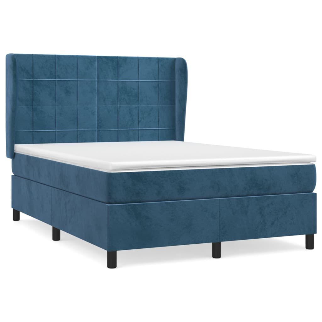 vidaXL Κρεβάτι Boxspring με Στρώμα Σκούρο Μπλε 140x190 εκ. Βελούδινο