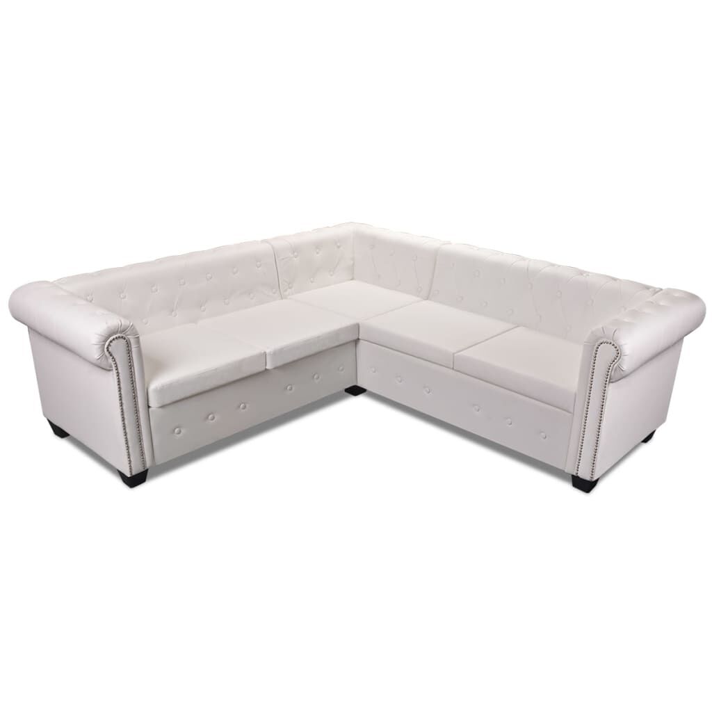 vidaXL Καναπές Γωνιακός 5θέσιος Chesterfield Λευκός Συνθετικό Δέρμα