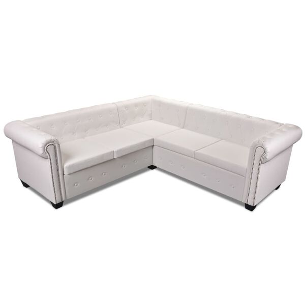 vidaXL Καναπές Γωνιακός 5θέσιος Chesterfield Λευκός Συνθετικό Δέρμα
