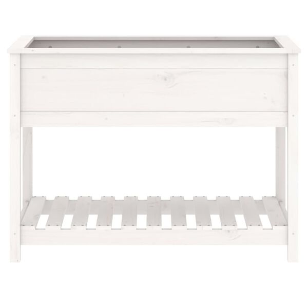 vidaXL Ζαρντινιέρα με Ράφι Λευκή 111,5x54x81 εκ. Μασίφ Ξύλο Πεύκου