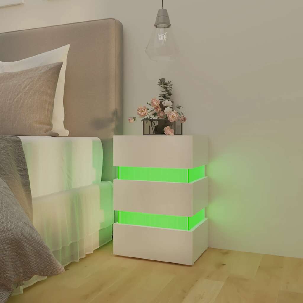 vidaXL Κομοδίνο με LED Γυαλιστερό Λευκό 45x35x67 εκ. Επεξεργασμ. Ξύλο
