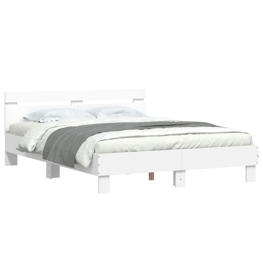 vidaXL Πλαίσιο Κρεβατιού με Κεφαλάρι/LED Λευκό 140 x 200 εκ