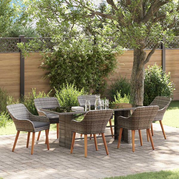 vidaXL Σέτ φαγητού για κήπο με μαξιλάρι 7 pcs Γκρι συνθετικό ρατάν