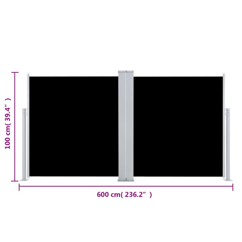 vidaXL Σκίαστρο Πλαϊνό Συρόμενο Μαύρο 100 x 600 εκ.
