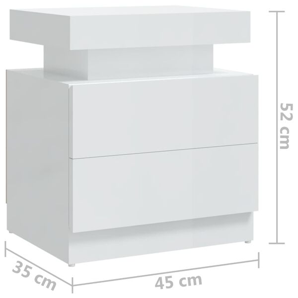 vidaXL Κομοδίνο Γυαλ. Λευκό 45 x 35 x 52 εκ. από Επεξεργασμένο Ξύλο