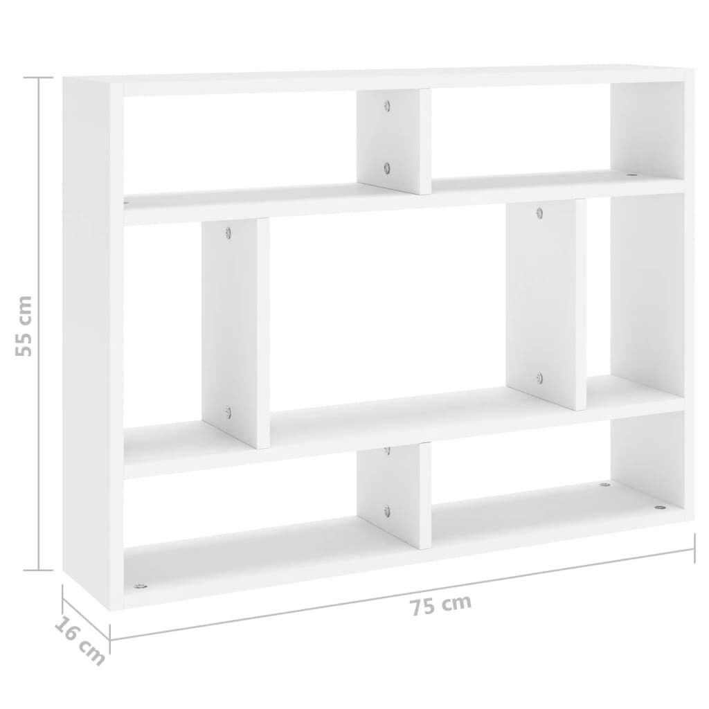 vidaXL Ραφιέρα Τοίχου Λευκή 75 x 16 x 55 εκ. από Επεξεργασμένο Ξύλο