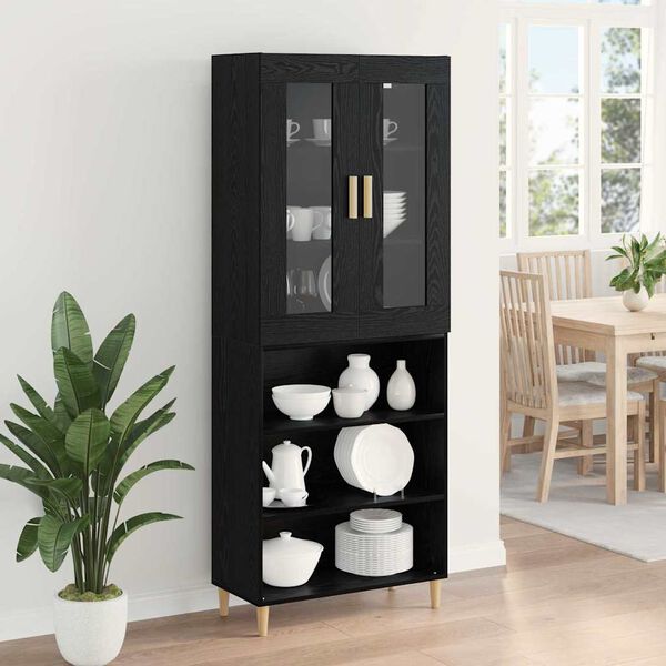 vidaXL Highboard &Mu;&alpha;ύ&rho;&eta; &Omicron;&xi;&upsilon;ά 69,5 x 34 x 180 &epsilon;&kappa;. &Sigma;ύ&nu;&theta;&epsilon;&tau;&omicron; &Xi;ύ&lambda;&omicron; &kappa;&alpha;&iota; &Gamma;&upsilon;&alpha;&lambda;ί