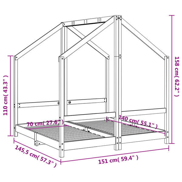 vidaXL Πλαίσιο Παιδικού Κρεβατιού 2x(70x140)εκ. Μασίφ Ξύλο Πεύκου