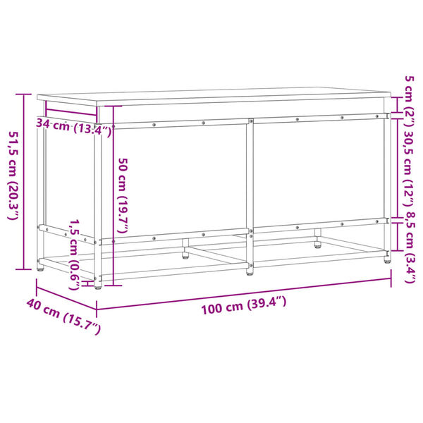 vidaXL Κουτί Αποθήκευσης με Καφέ Δρυς 100x40x51,5 εκ. Επεξ. Ξύλο