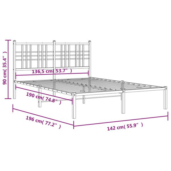 vidaXL Πλαίσιο Κρεβατιού με Κεφαλάρι Λευκό 135 x 190 εκ. Μεταλλικό