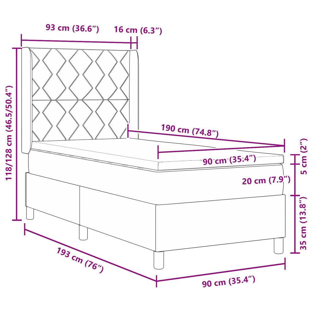 κρεβάτι box spring vidaXL με στρώμα Ροζ 90x190 εκ Βελούδο