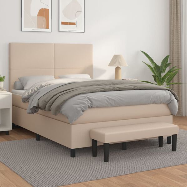 vidaXL Κρεβάτι Boxspring με Στρώμα Καπουτσίνο 140x190εκ.από Συνθ.Δέρμα