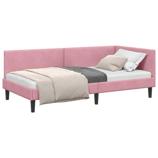 vidaXL Κρεβάτι Γωνίας Ροζ 100 x 200 cm Βελούδο και Εργοστασιακό ξύλο