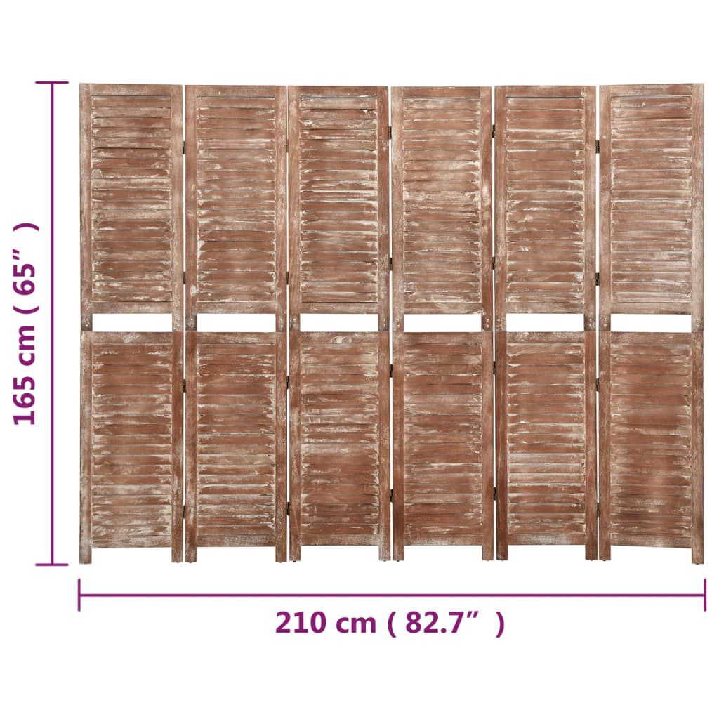 vidaXL Διαχωριστικό Χώρου με 6 Πάνελ Καφέ 210x165 εκ. Μασίφ Παυλώνια