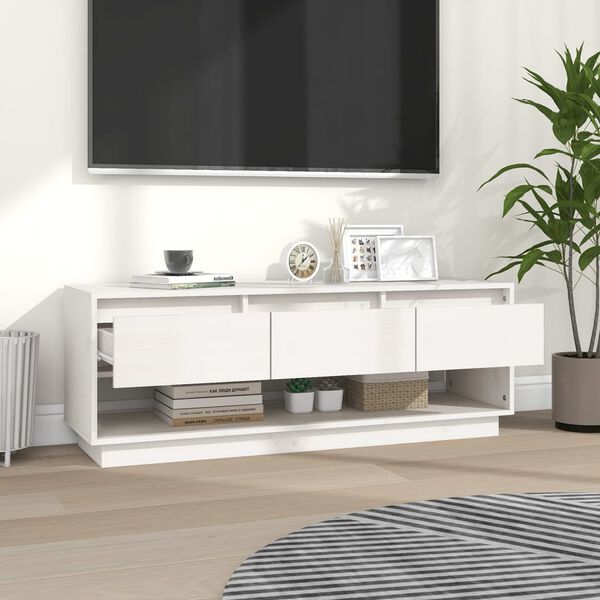 vidaXL Έπιπλο Τηλεόρασης Λευκό 110,5x34x40 εκ. από Μασίφ Ξύλο Πεύκου
